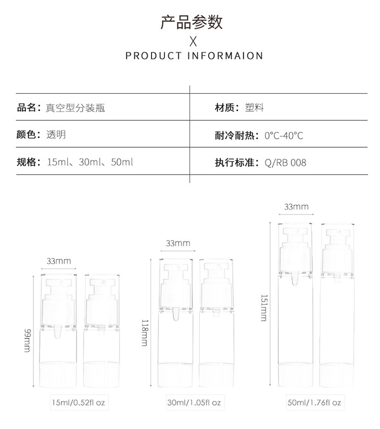 In stock: 15ml-100ml press-dispensed bottles for travel plastic lotion, spray essence, hydrosol, vacuum cosmetic bottles pic 2