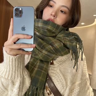 2022新款加厚围巾韩国甜美保暖仿羊绒围巾格子披肩围脖女工厂批发详情4