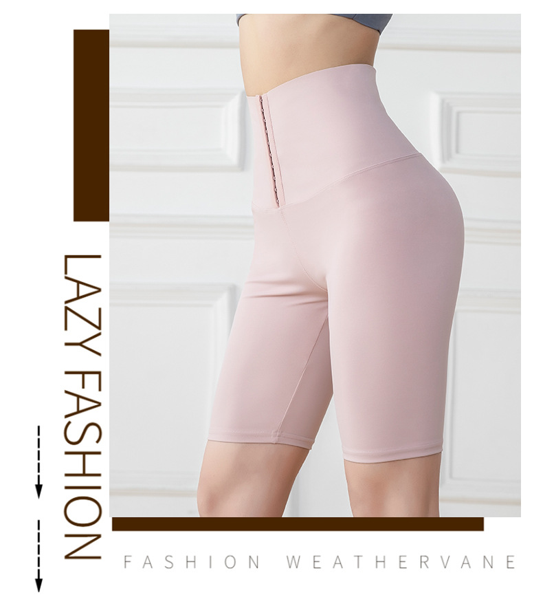 五分高腰紧身运动健身裤女欧美跨境排扣收腹瑜伽短裤详情10