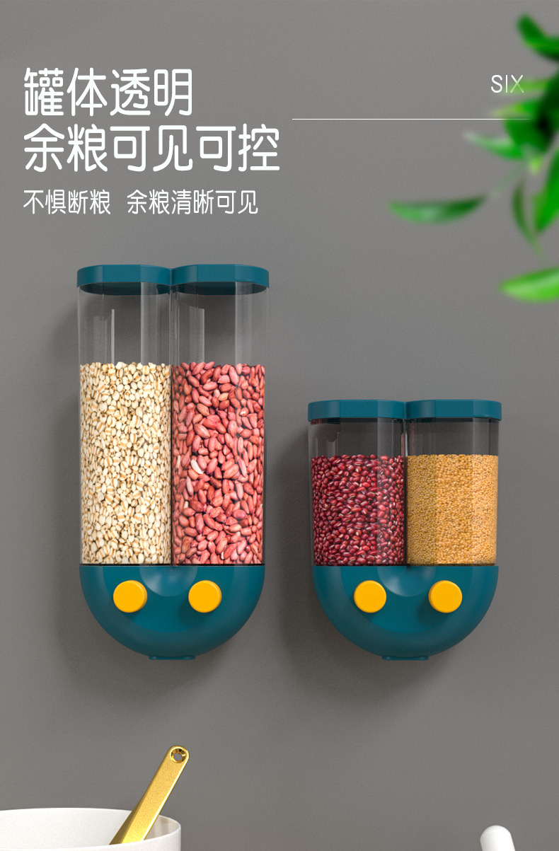 Wall-mounted five-grain storage box, kitchen compartment-divided rice bucket, grain storage, dust-proof sealed jar for food storage pic 9