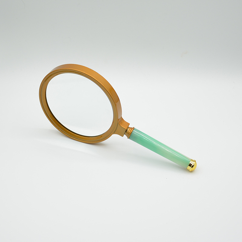 Jinghui Factory direct sales hand-held jade-handled plastic gold-plated frame magnifying glass for the elderly to read newspapers, collect stamps pic 4