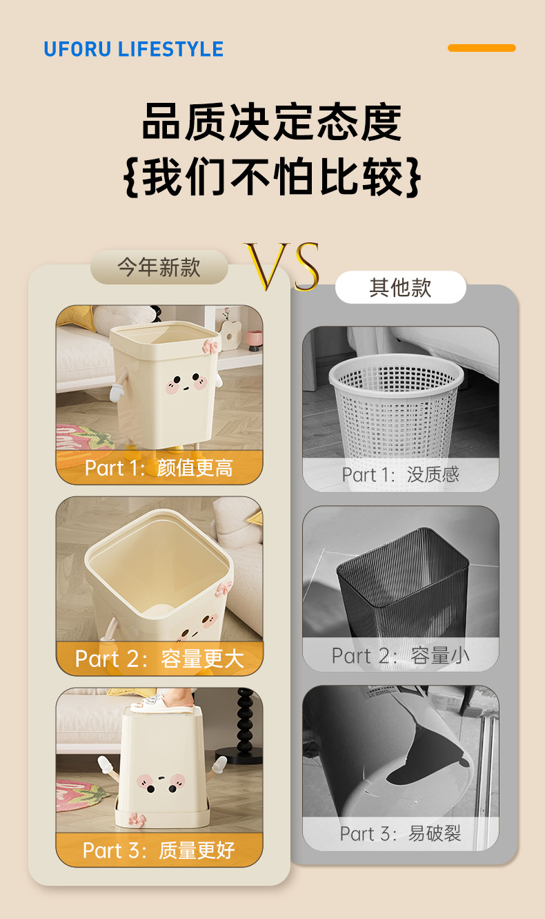 垃圾桶家用厕所用卫生间厨房客厅垃圾筒带压圈大号垃圾桶一件起批详情16
