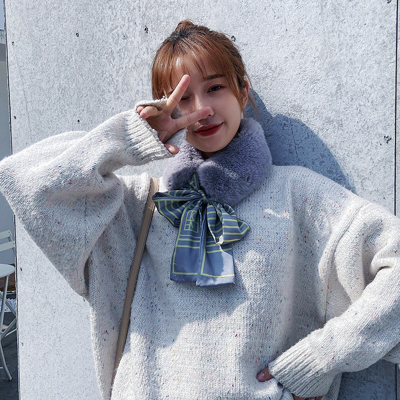 日韩甜美仿兔毛围巾冬季长方形女现货纯色围脖学生党优雅名媛围巾详情3