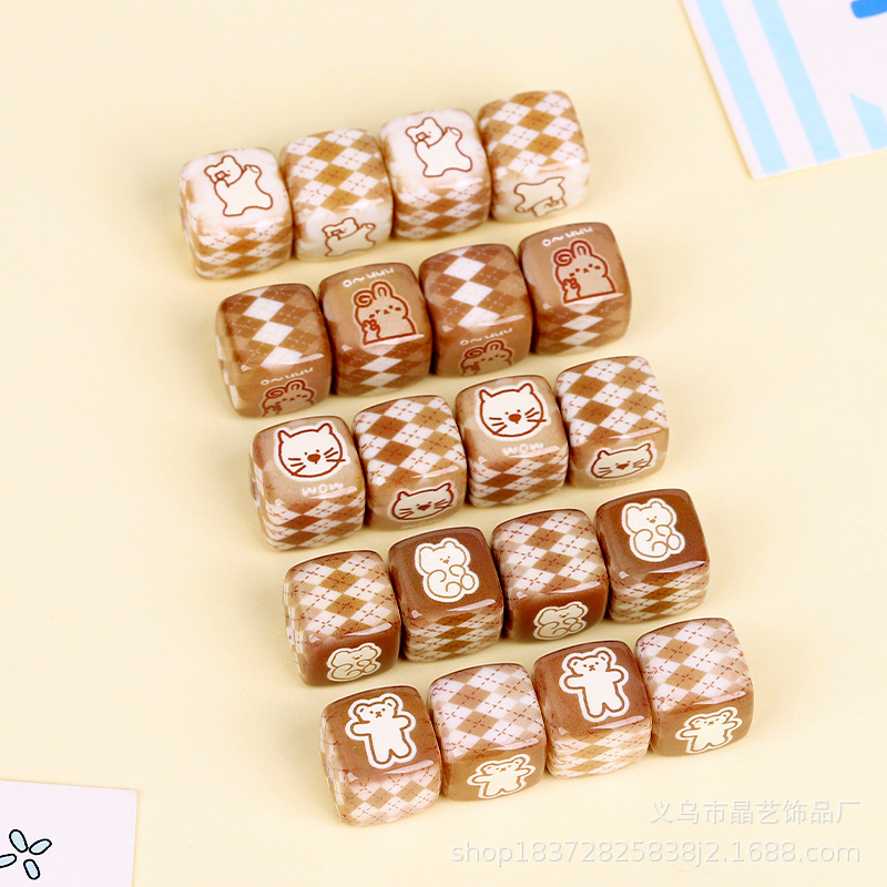 Cartoon grid bear, square beaded, perforated acrylic diy jewelry, bracelet, mobile phone chain, hair tie, hair accessory pic 5