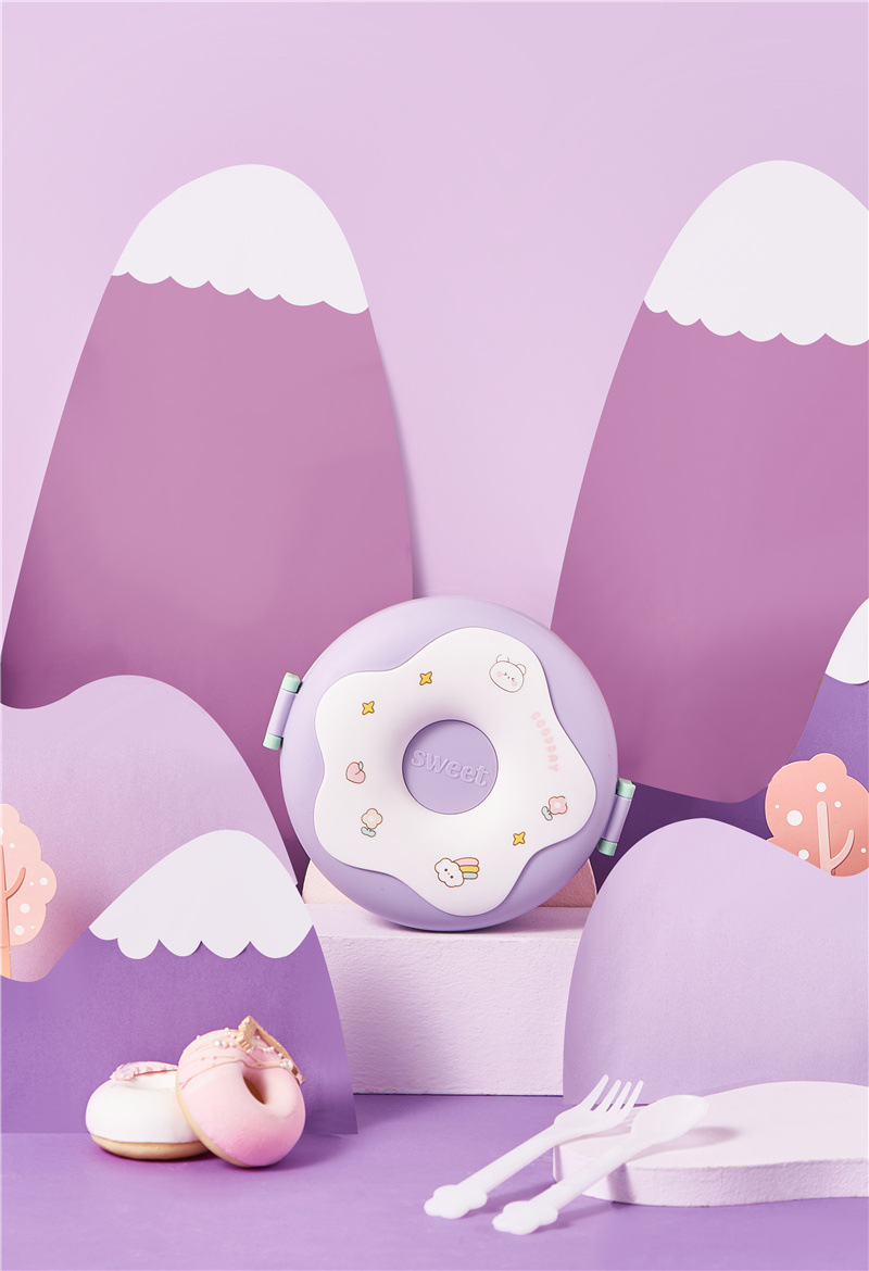Donut lunch box, cute children, large-capacity compartments, baby food box with lid, portable student lunch box, PP bento box pic 2
