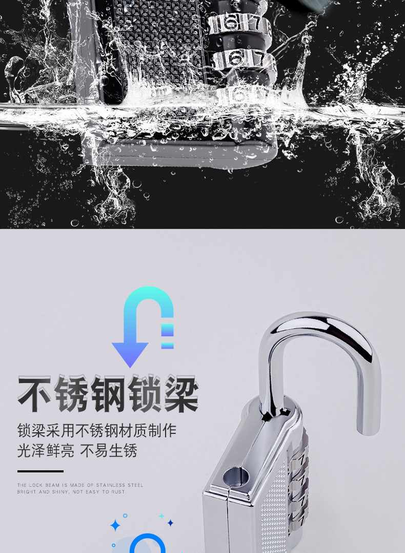 Jiajiang padlock key password padlock Cabinet Luggage opening padlock 4-digit password anti-theft lock Gym small lock pic 3