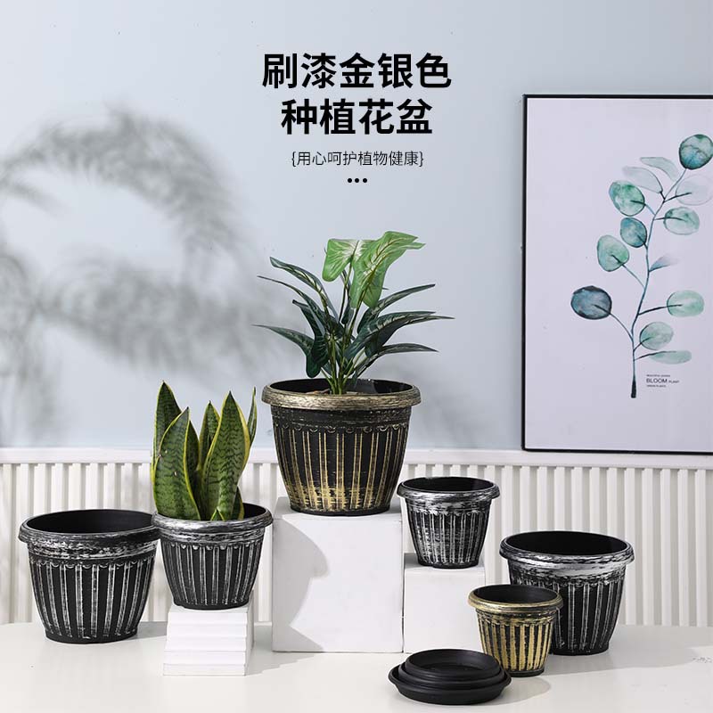New circular balcony large-sized flowerpot, thickened resin seedling pot, red imitation clay garden plastic gallon pot pic 5