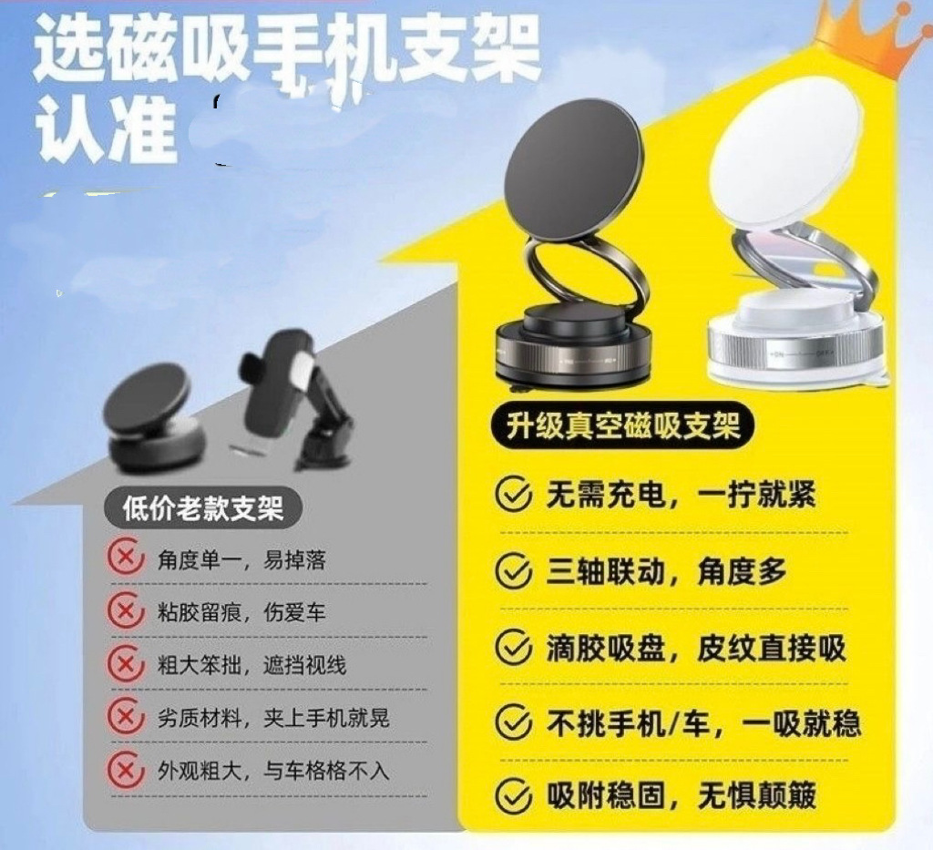 真空磁吸手机支架车载电动吸盘吸附新款汽车导航专用中控屏黑科技详情1