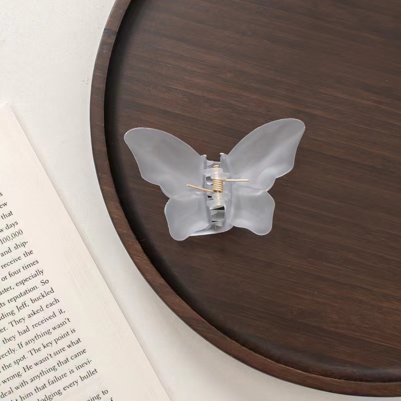 Frosted jelly-colored butterfly hair grabber for women, Korean back head color semi-transparent grabber, simple hair accessory trend pic 10