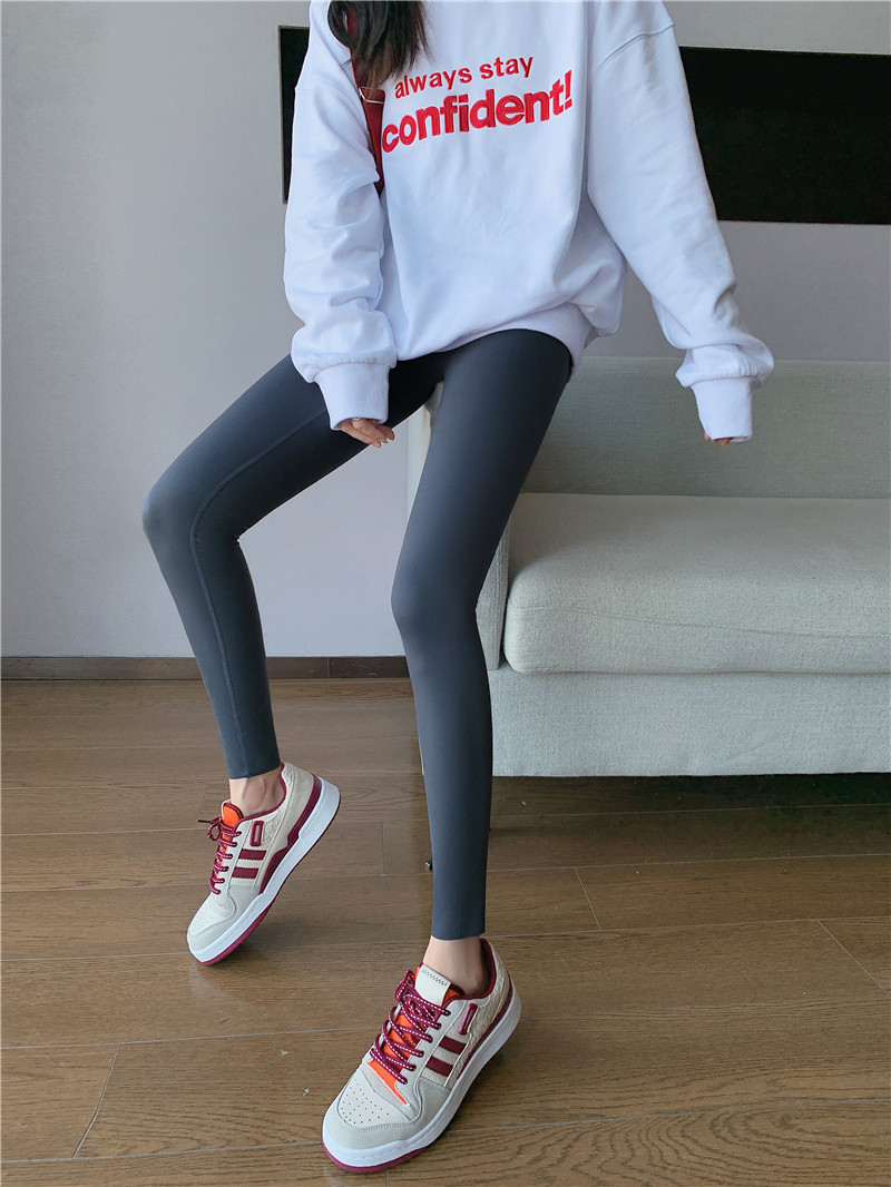 Nude shark pants for women, autumn Barbie pants, coffee-colored high-waisted, belt-cinching and hip-lifting yoga base tights pic 19