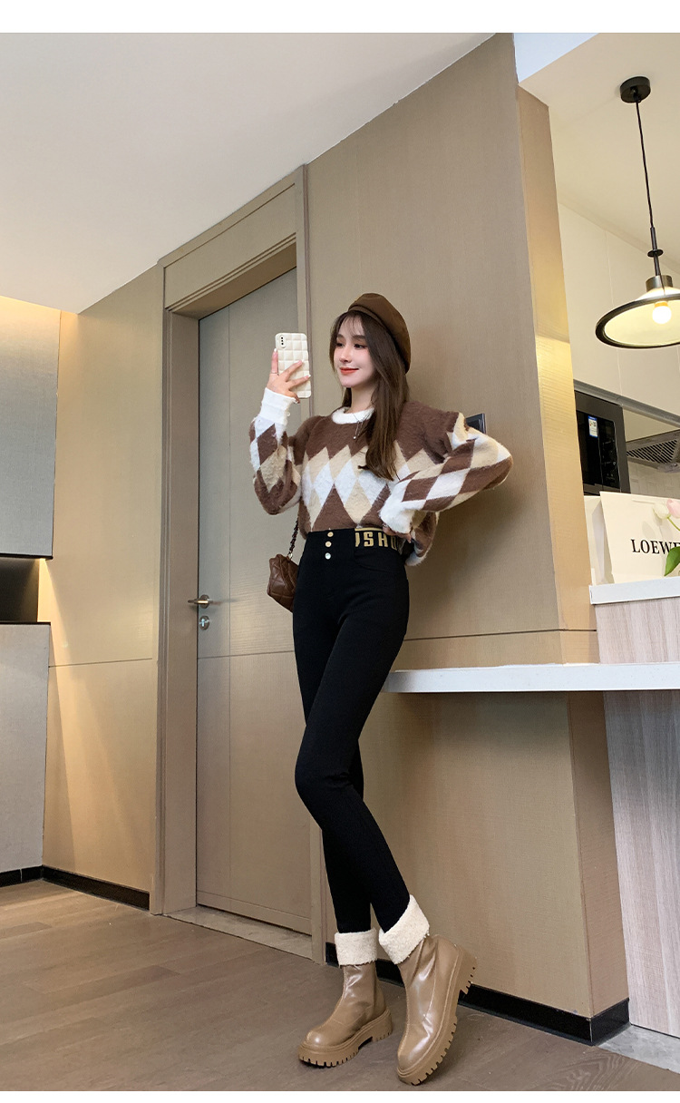 奥粒绒牛油果黑色打底裤加厚冬季女款外穿小脚加绒铅笔魔术小黑裤详情15