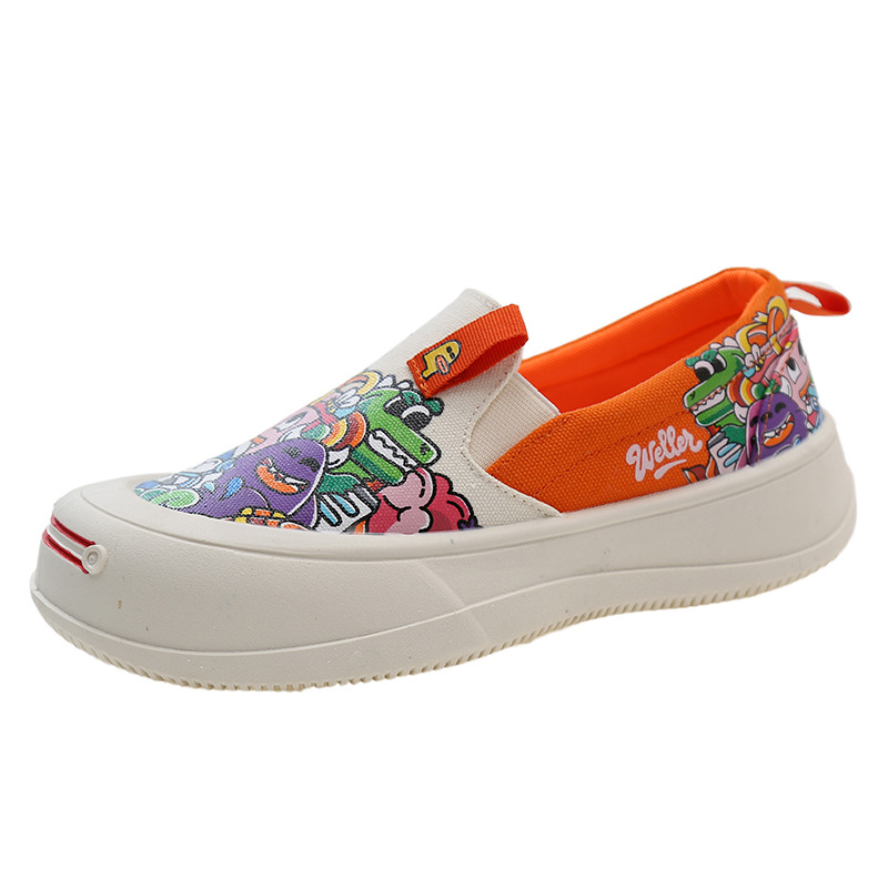 可爱卡通懒人一脚蹬厚底透气帆布鞋女涂鸦2024春秋新款休闲鞋批发详情22