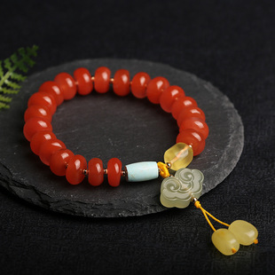 仇氏 天然南红玛瑙7mm圆珠手链 川料火焰红南红手串绕四圈佛珠详情5