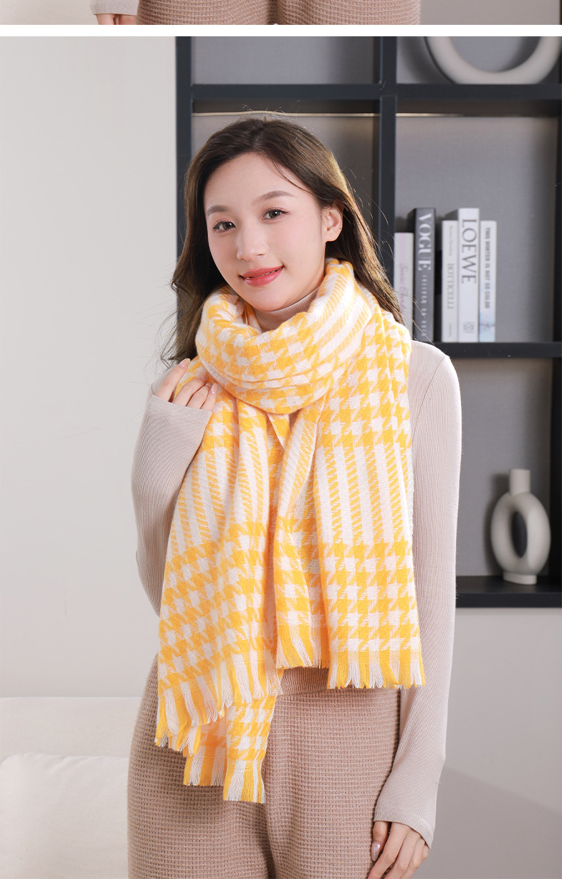New autumn and winter checkered short beard imitation cashmere scarf for female students, warm and versatile soft shawl manufacturer wholesale pic 17