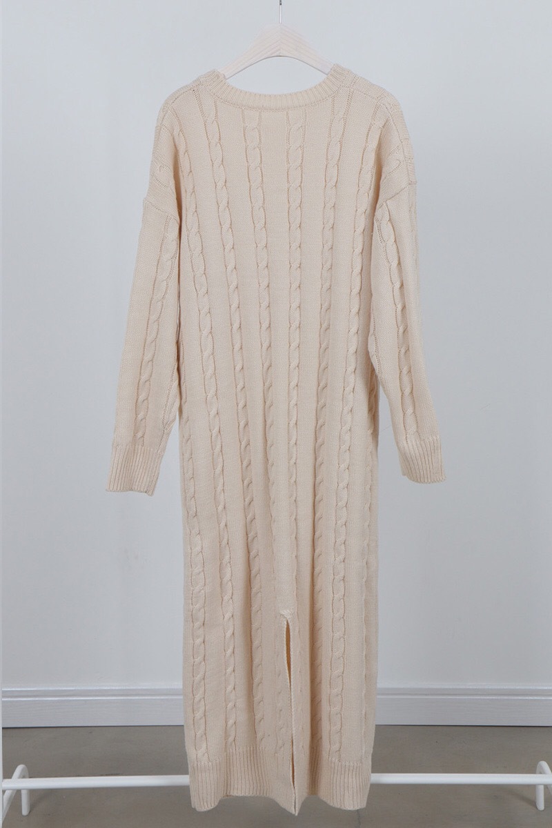 韩版chic秋冬新款圆领麻花针织长款宽松加厚连衣裙毛衣详情10