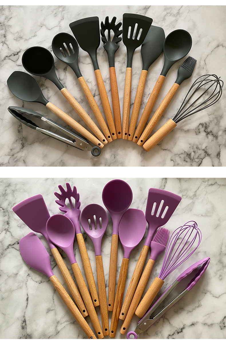 硅胶锅铲汤勺12件套不粘锅硅胶铲子耐高温硅胶厨具套装现货批发详情24
