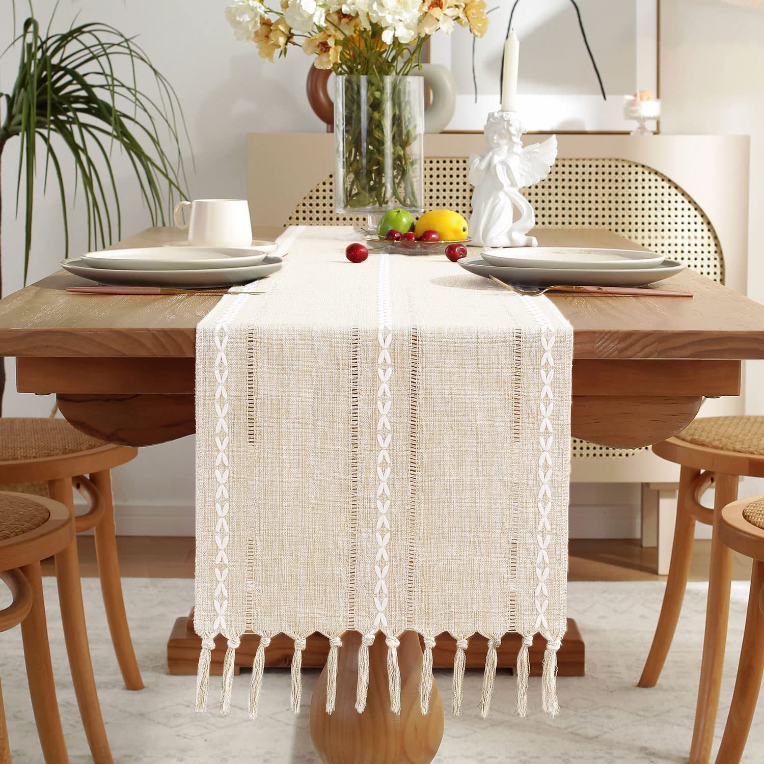New cross-border Amazon handcrafted table flag, hollowed-out American country white tablecloth, dressing table scarf factory wholesale pic 7
