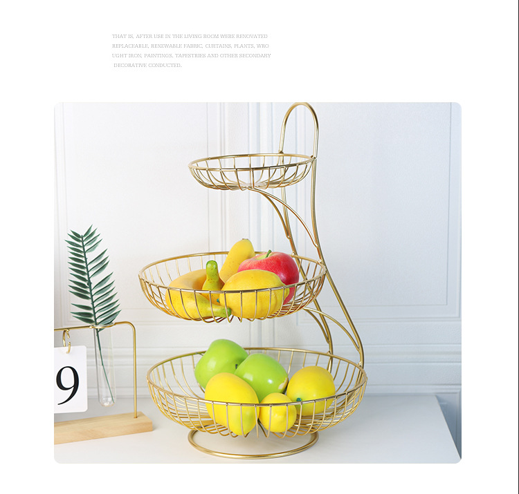 厂家直供 北欧客厅铁艺双层水果篮 餐厅零食金属篮水果置物篮批发详情5
