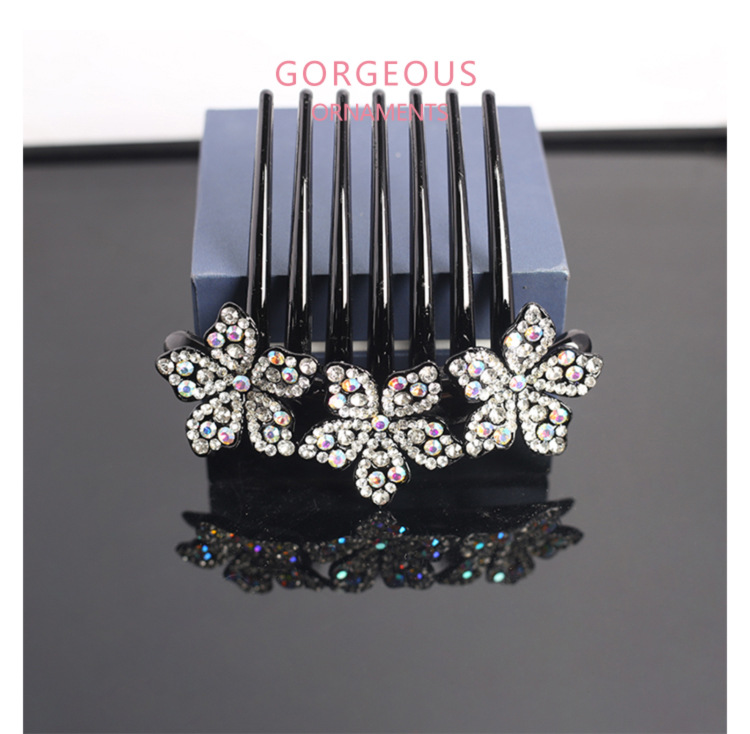 Elegant and refined hair accessory, flower-shaped water diamond bun hair accessory, seven-toothed comb clip hair accessory pic 11