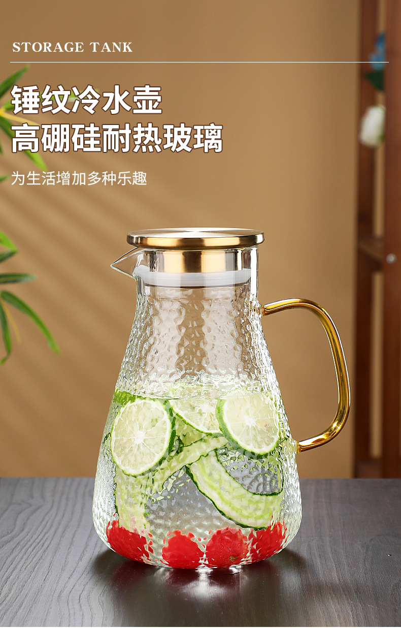 Hot-selling glass high-temperature resistant cold water kettle, household summer large-capacity tea brewing teapot, anti-drop hammer-patterned bottle, cold water cup pic 1