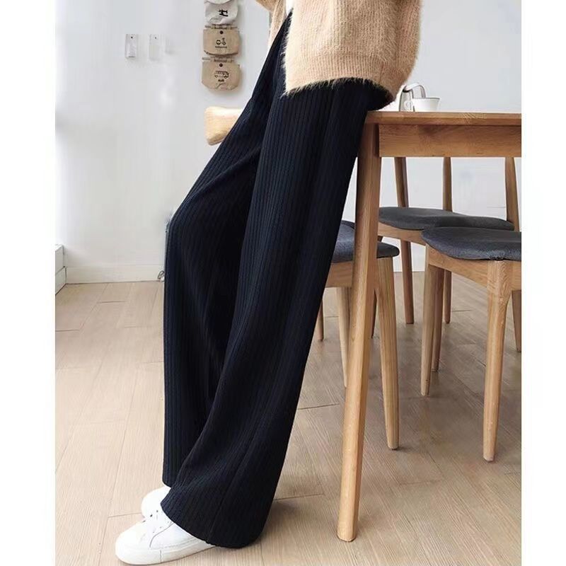 Resistente chenille pantalones de pierna ancha mujer peluche y engrosado otoño invierno nuevo 2021 cintura alta sensación de caída holgada color sólido pantalones rectos pic 6
