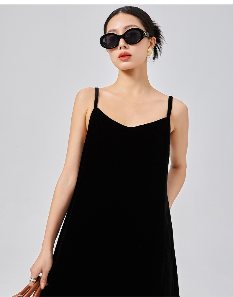 Loose mulberry silk dress, black design sense halter dress, silk velvet halter dress. The robe can be worn outside pic 21