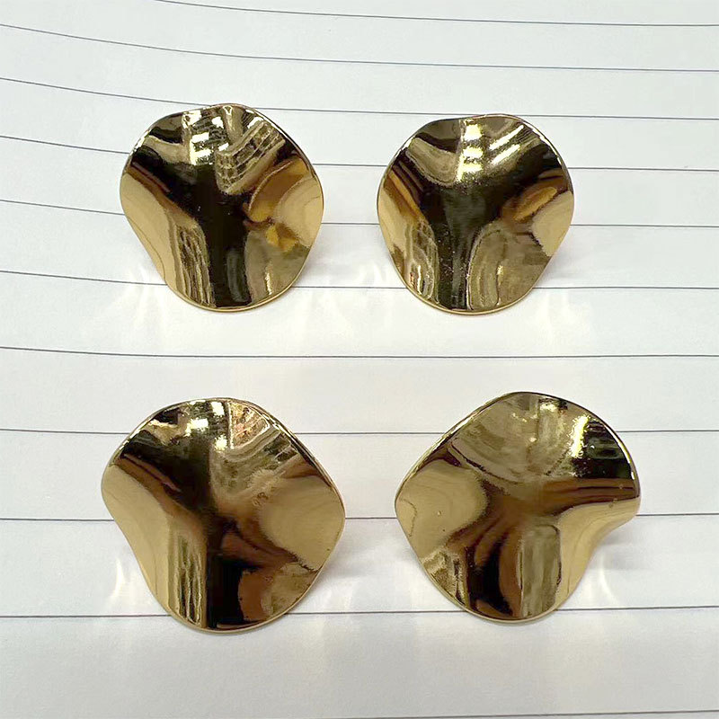 Simple design photosensitive round pleated earrings for women, European and American cross-border style, geometric irregular copper gold-plated jewelry pic 1