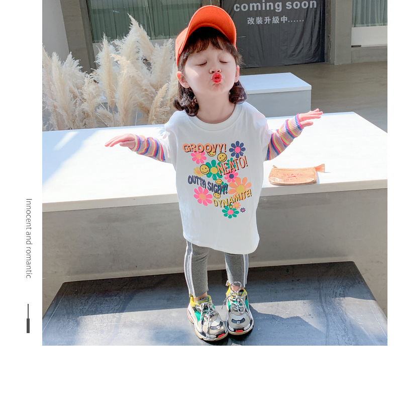 Two new autumn long-sleeved T-shirts for girls in 2024, trendy autumn base shirts for children pic 10