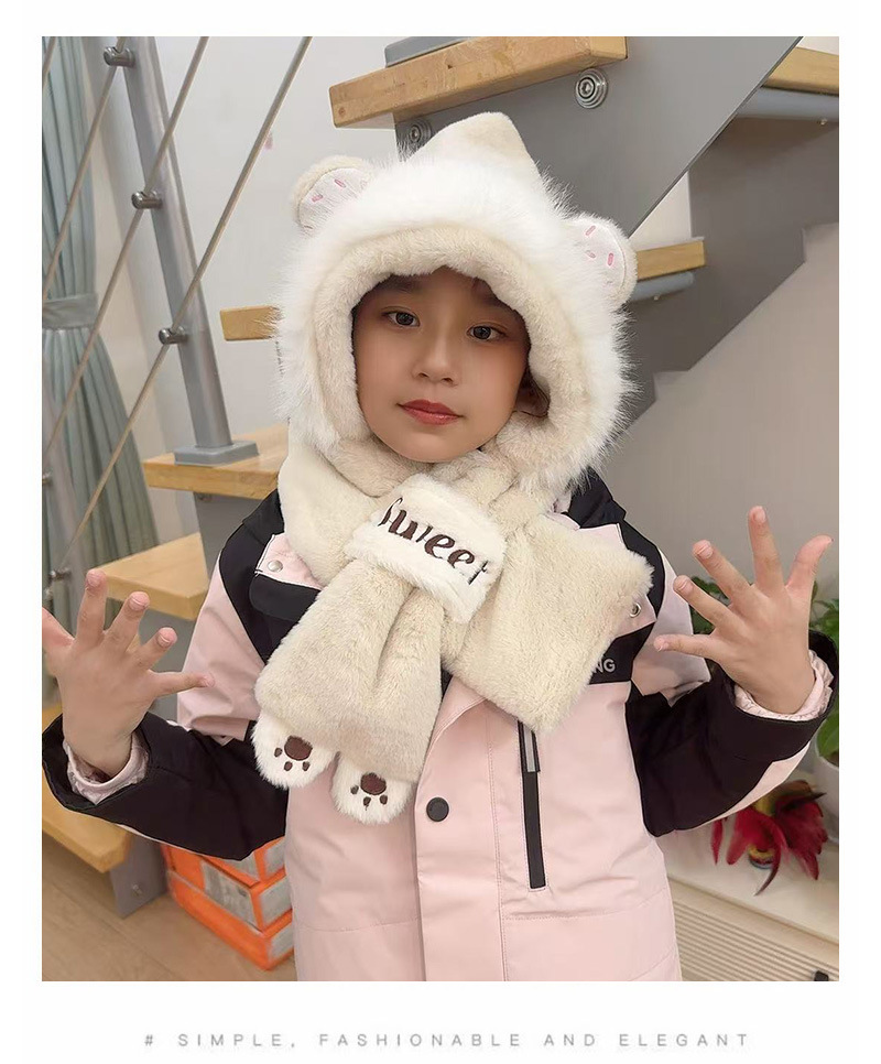 The 2024 winter hat for boys, girls and children features a cute teddy bear plush hat and scarf in one piece, providing warmth and warmth with thickened design pic 6