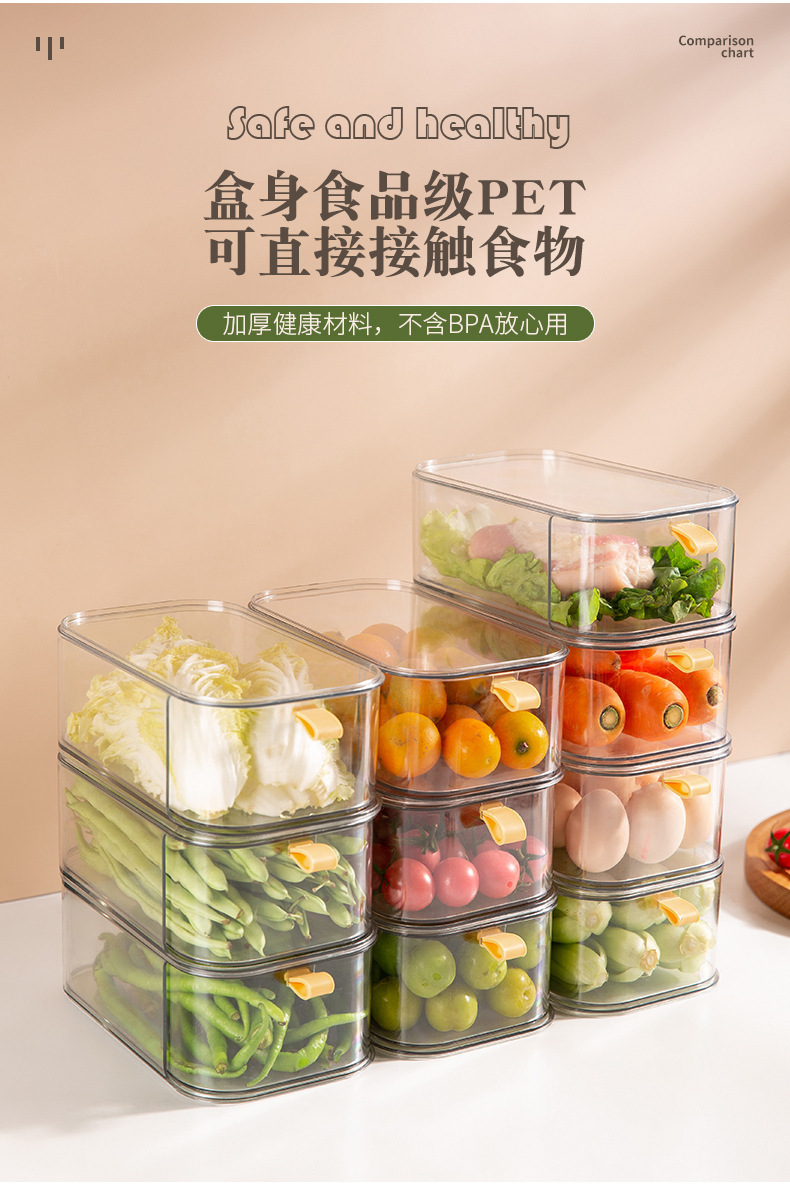 The new drawer-type food storage box is a household kitchen food organization box that can be stacked. It is a PET storage box and a freezing wonder pic 12