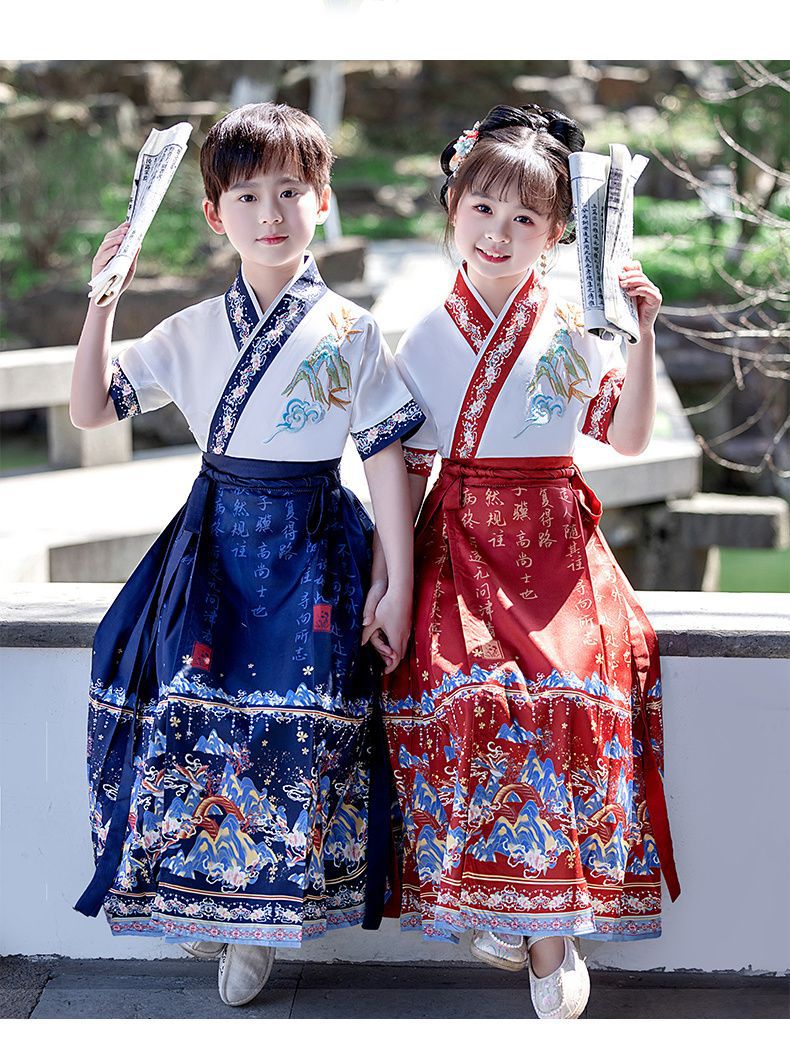 国潮儿童马面裙男女童国学汉服朗诵表演服中国风小女孩古装半身裙唐装详情30