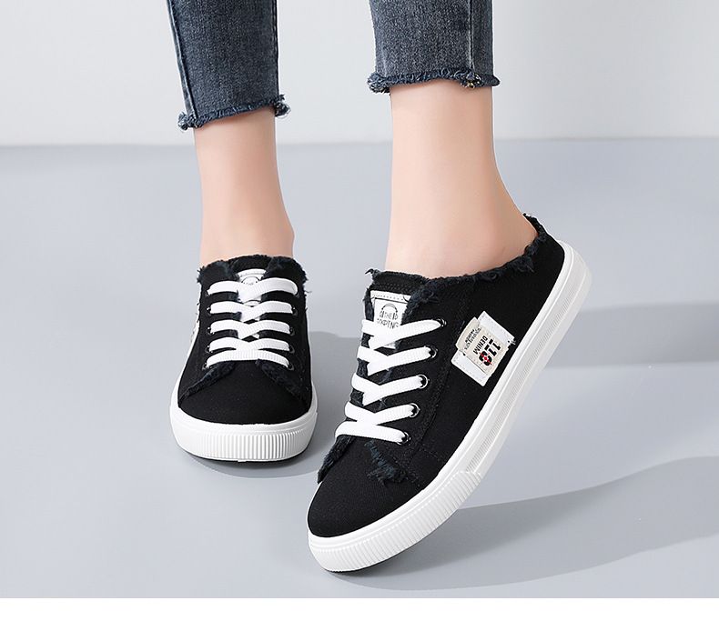 帆布鞋夏季新款小白鞋懒人鞋一脚蹬半拖平底百搭学生百搭时尚板鞋详情11