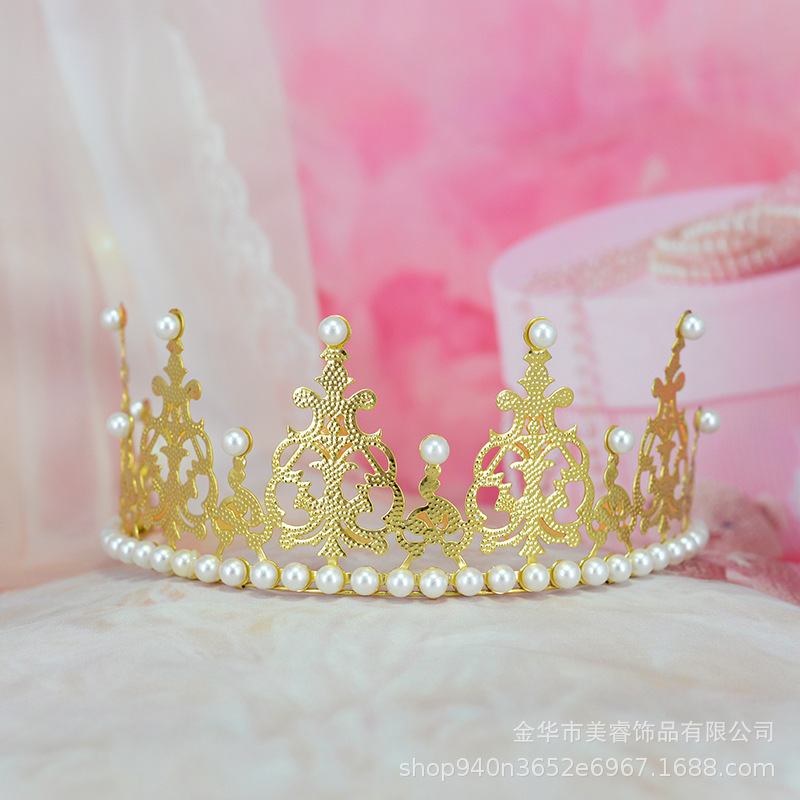 珍珠皇冠 生日蛋糕烘焙铁大小半圆皇冠摆件 节日鲜花装饰唯美王冠详情7