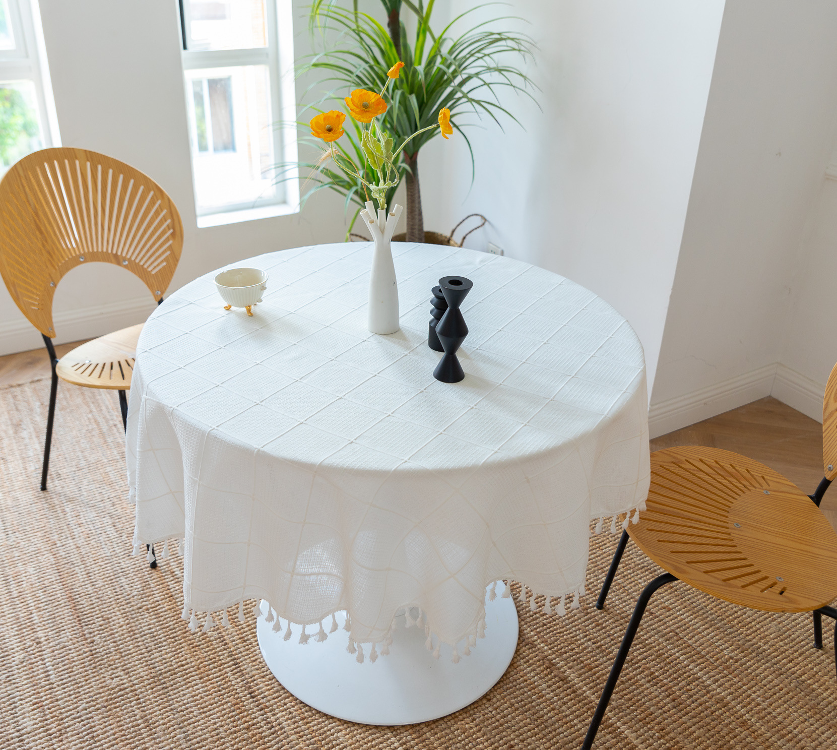 Cross-border new embroidered checkered decorative items, home tablecloths, Japanese solid color, American thickened table cushions pic 16