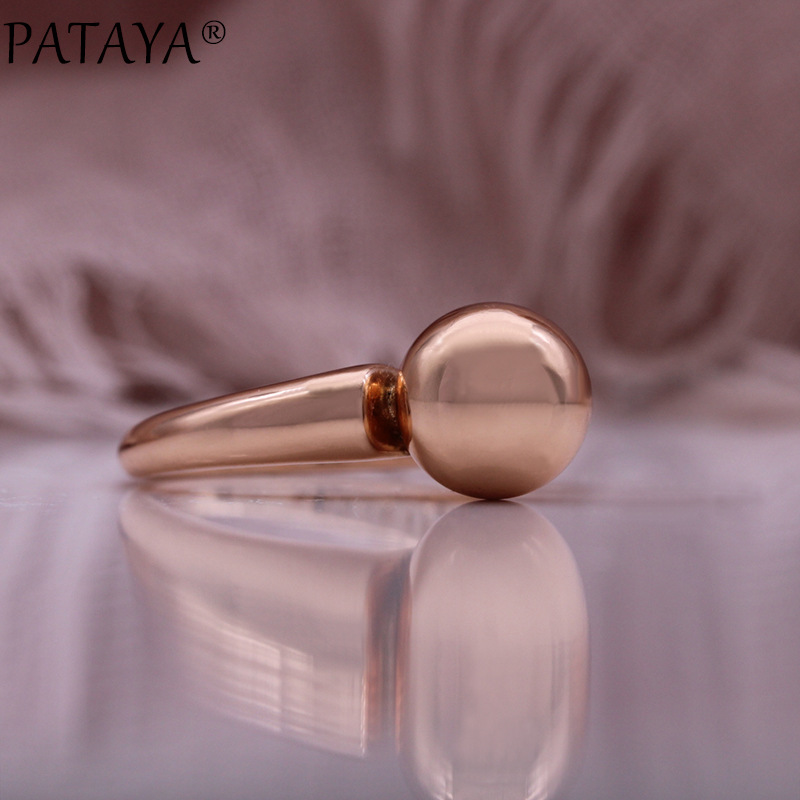 PATAYA smooth spherical exquisite ring, 585 rose gold color-preserving electroplated jewelry, cross-border direct supply jewelry pic 4