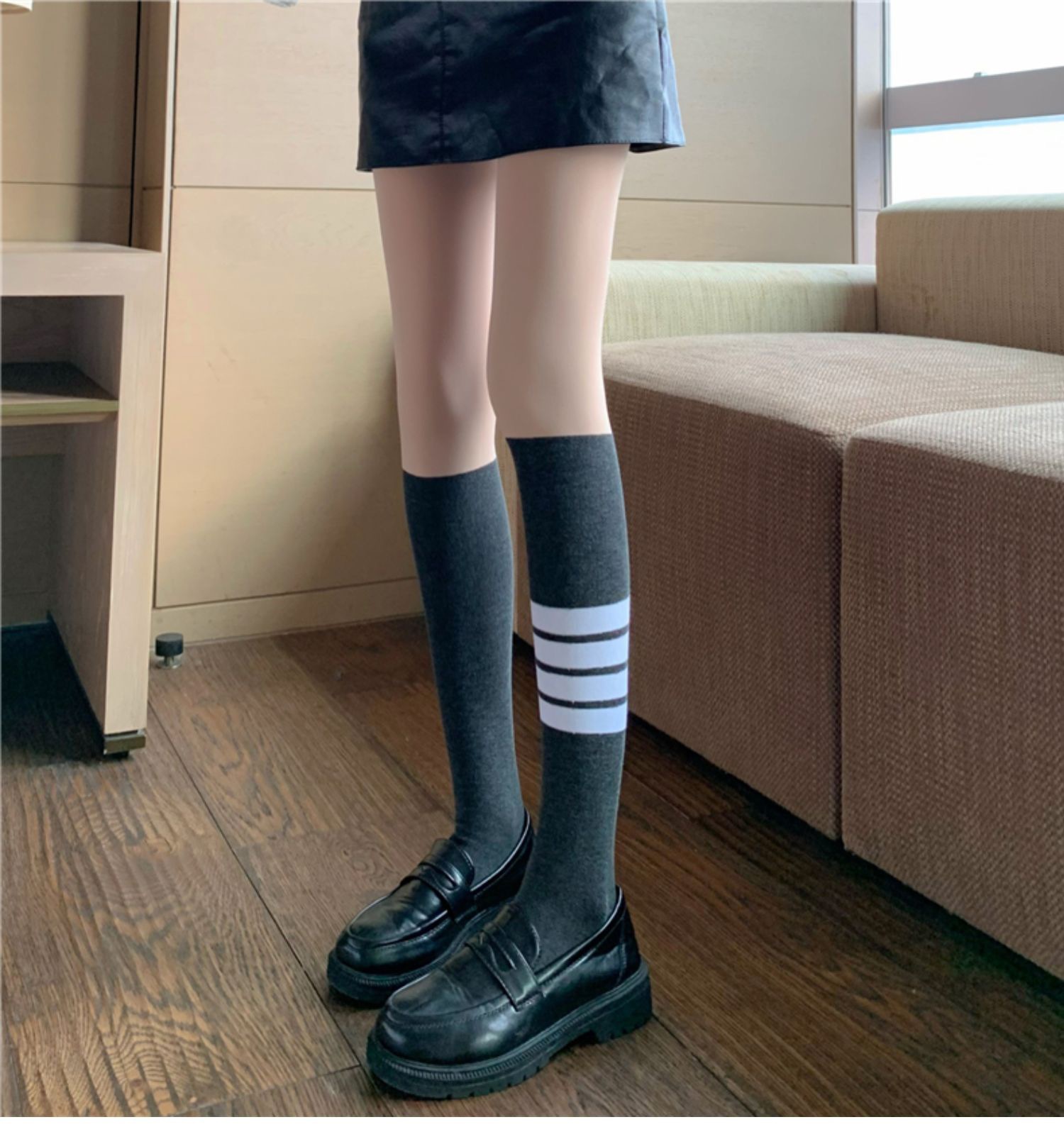Spring and autumn base stockings patchwork style faux mid-calf thickened and fleece stockings are a fashionable and light-sensitive leg accessory pic 7
