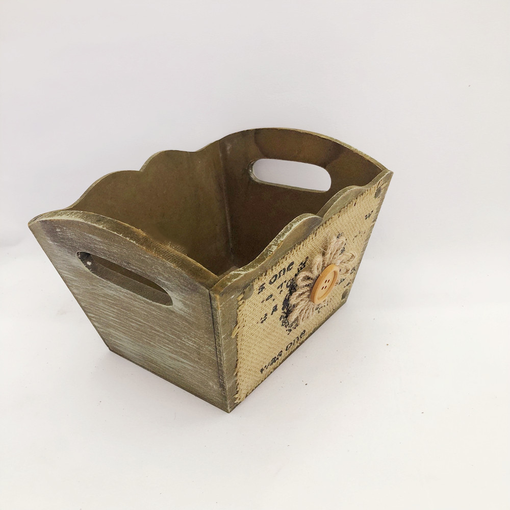 欧式复古zakka木质花盆园艺贴麻布木质多肉花盆桌面盆栽创意摆件详情4