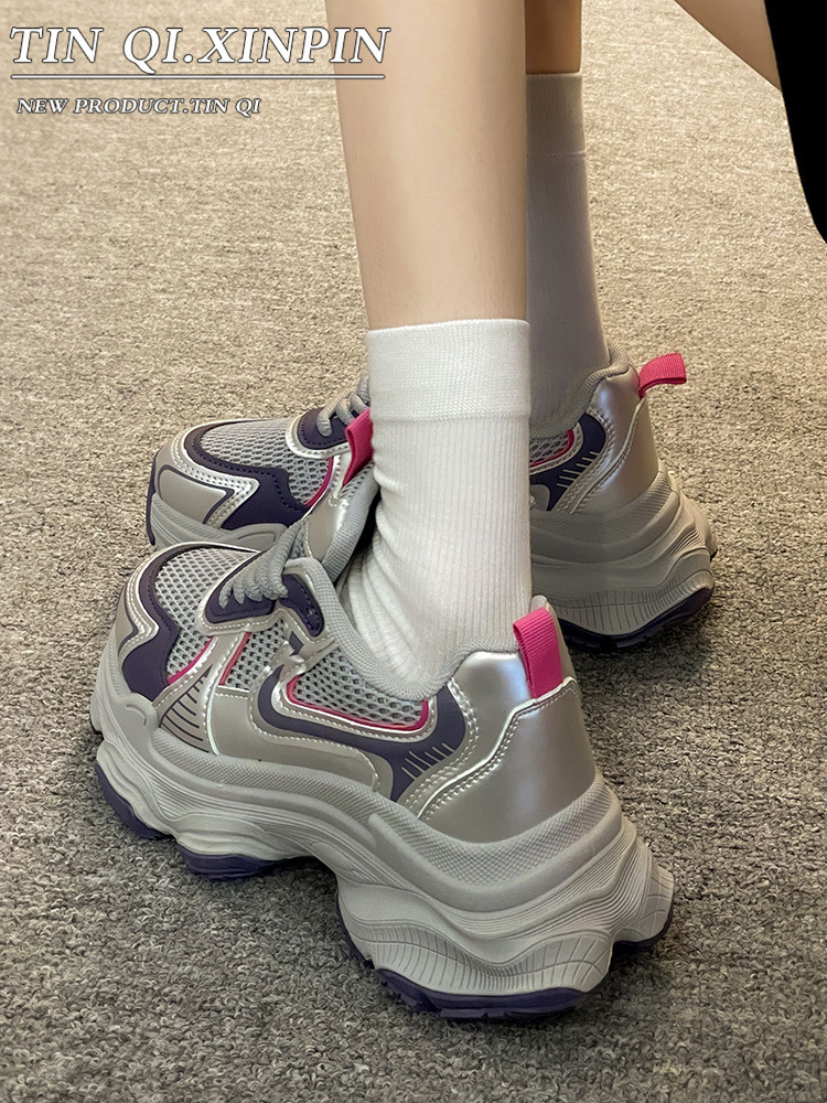 超火的炸街老爹鞋女2024新款拼色网面松糕底小白鞋春夏秋季运动鞋详情11