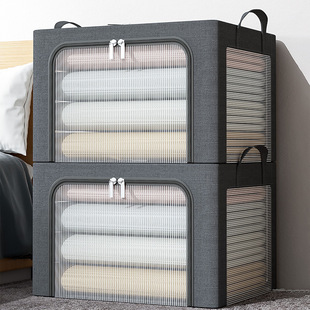 棉麻收纳箱加粗钢架衣物收纳整理箱大号无异味布艺衣柜百纳箱折叠详情1