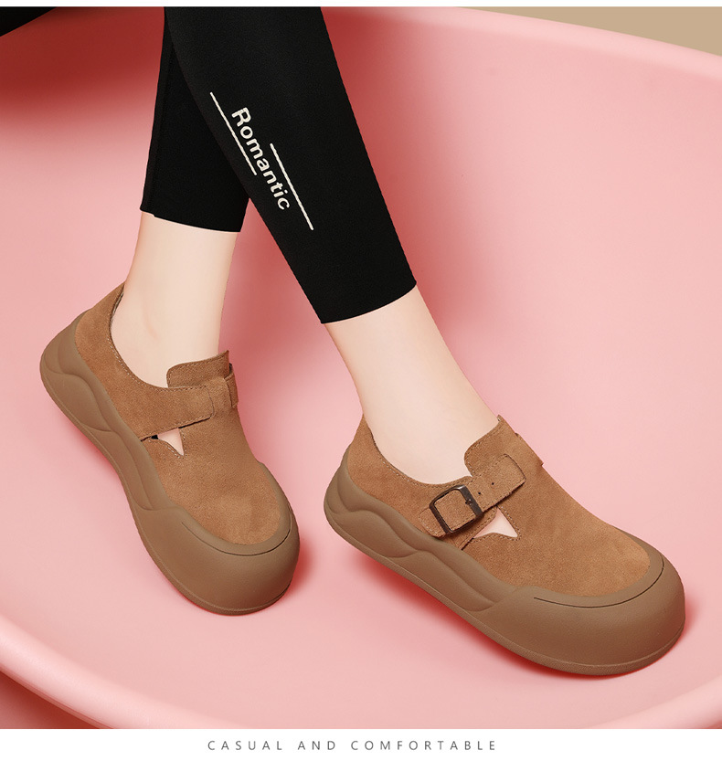 真皮厚底勃肯鞋女2024秋季新款英伦风复古大头磨砂休闲百搭女鞋详情8