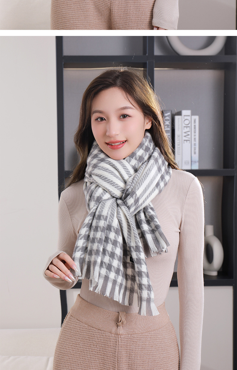 New autumn and winter checkered short beard imitation cashmere scarf for female students, warm and versatile soft shawl manufacturer wholesale pic 15