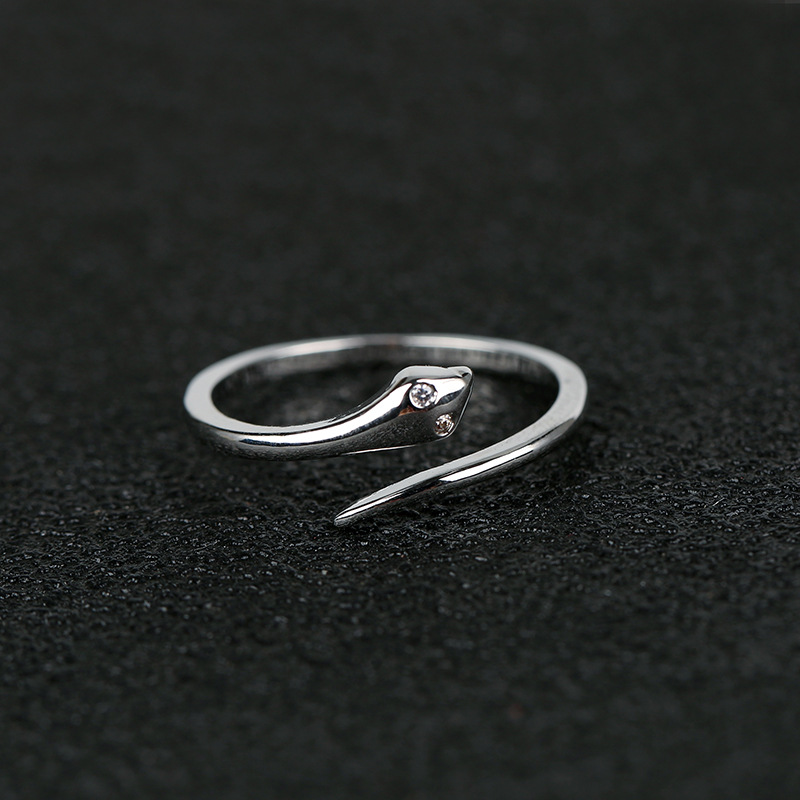 New cross-border fashion snake-shaped loose-fitting ring, copper micro-inlaid zircon for men and women, adjustable opening ring pic 15