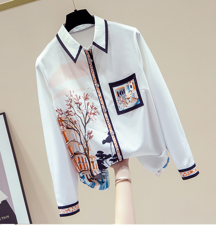 This is a new autumn printed shirt for women, featuring a French long-sleeved style and a loose, slimming look pic 11