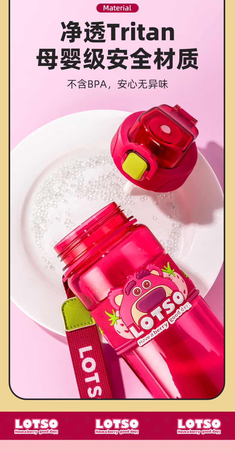 草莓熊儿童水杯学生运动塑料双饮杯高颜值大容量Tritan水壶批发详情5
