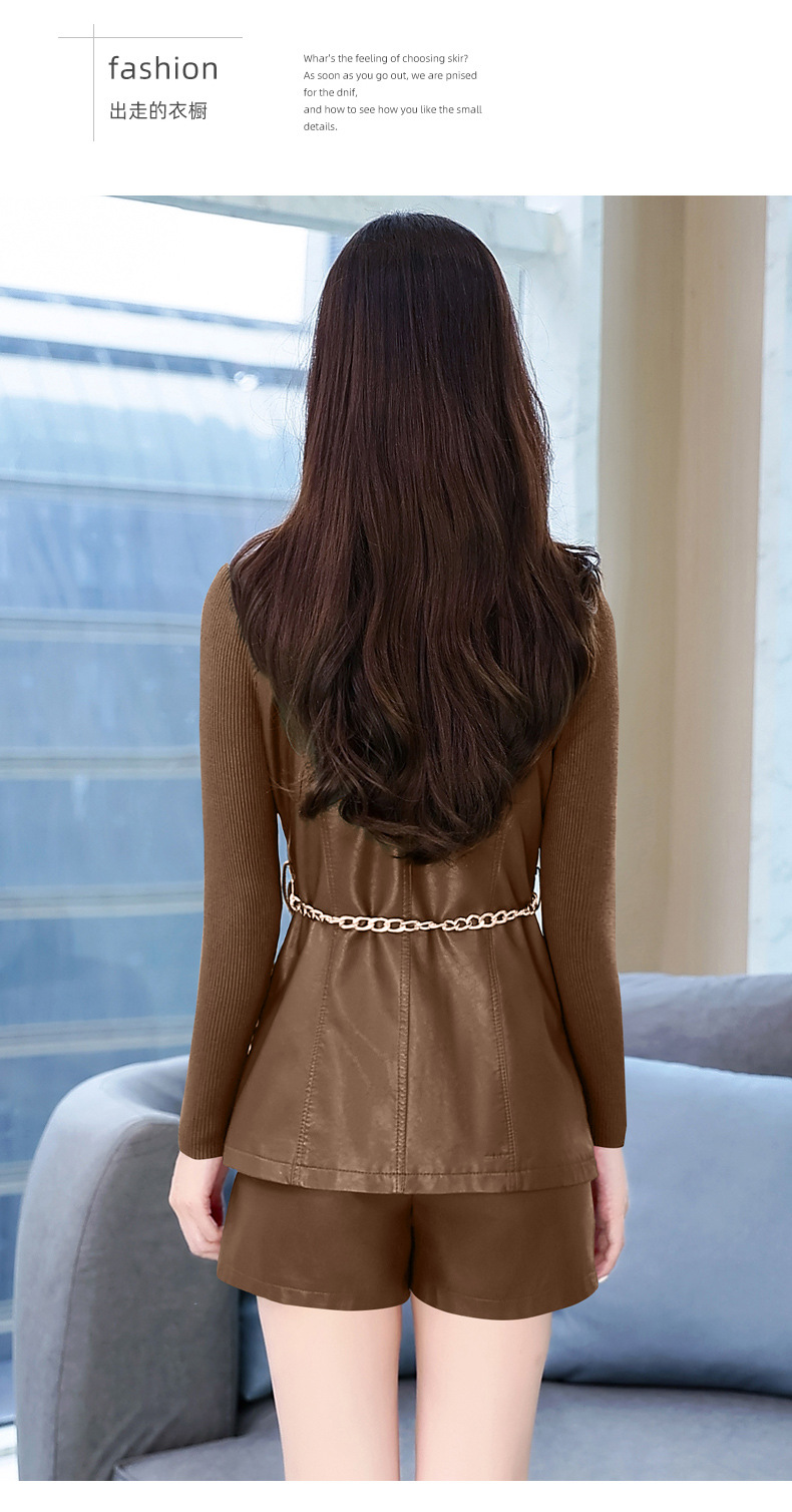 欧货裤子时尚套装女2022秋季新款pu皮衣外套洋气减龄短裤两件套潮详情18