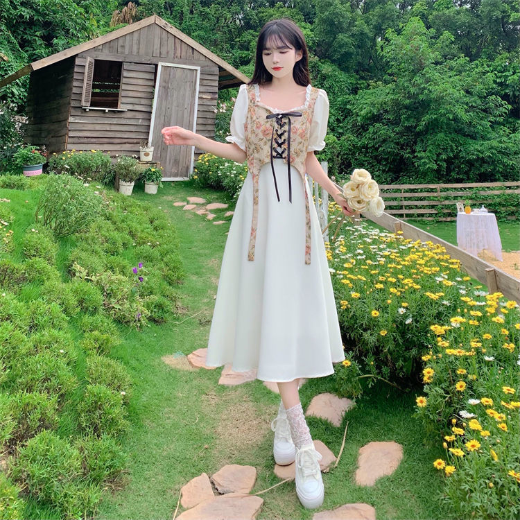 大码法式气质设计感假两件连衣裙女夏季初恋甜美泡泡袖衬衫长裙子详情2