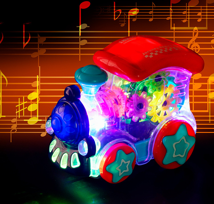 电动儿童万向玩具车 透明音乐发光齿轮火车玩具 夜市地摊玩具批发详情8