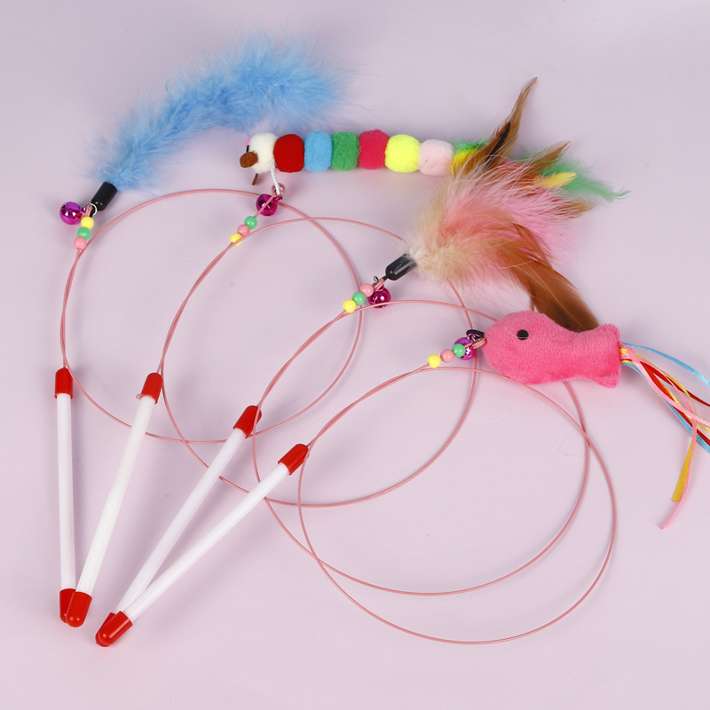 Wholesale of cat teaser sticks, caterpillar cat toys, steel wire feather cat teaser sticks, interactive cat play steel wire toy products pic 20