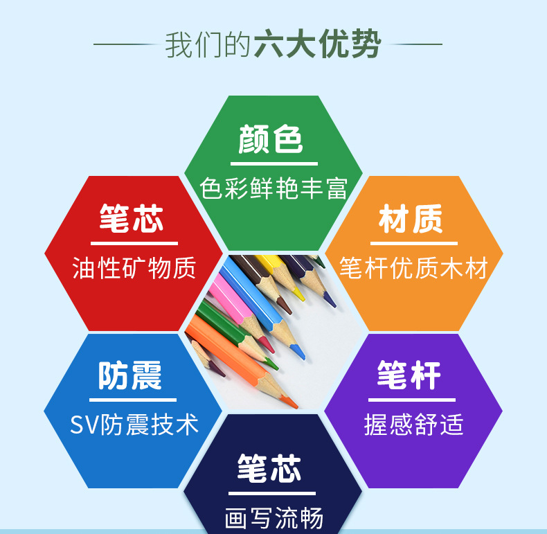 炜搏新款彩色原木12色油性彩铅学生考试速描绘画用品厂家批发详情4