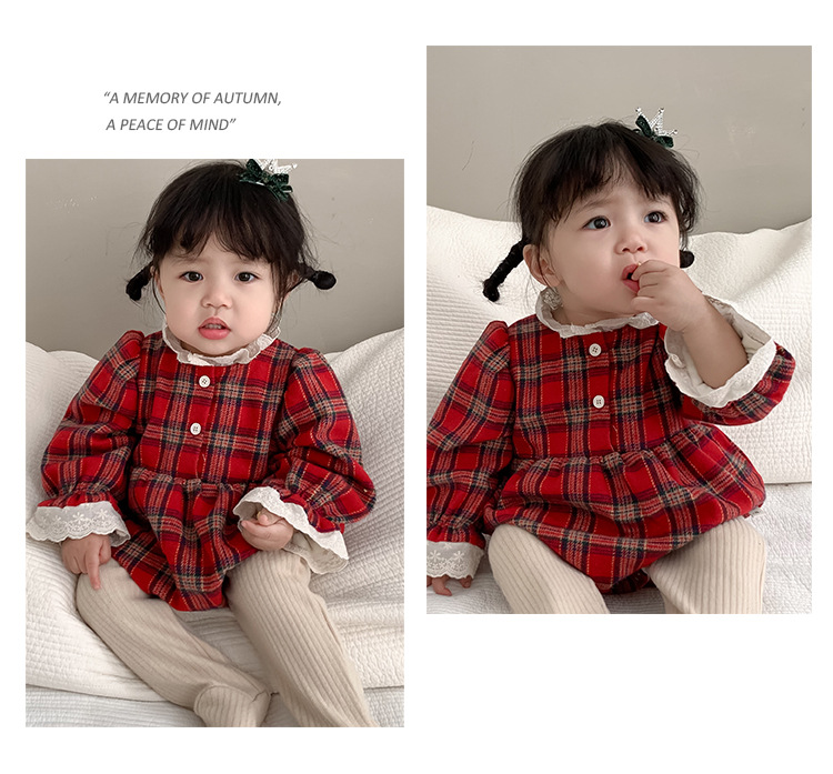 儿童加厚冬季衣服宝宝外出服2023秋冬装韩版加绒格子包屁裙详情6